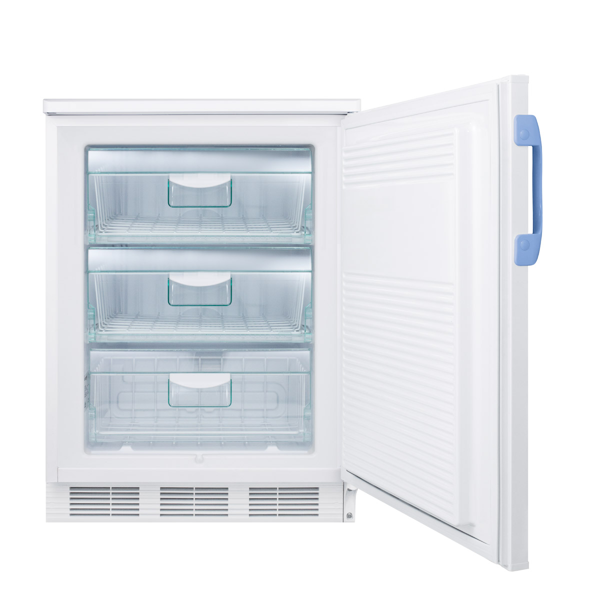 Built-in undercounter medical/scientific -25 C capable all-freezer with front control panel equipped with a digital thermostat and NIST calibrated thermometer/alarm
